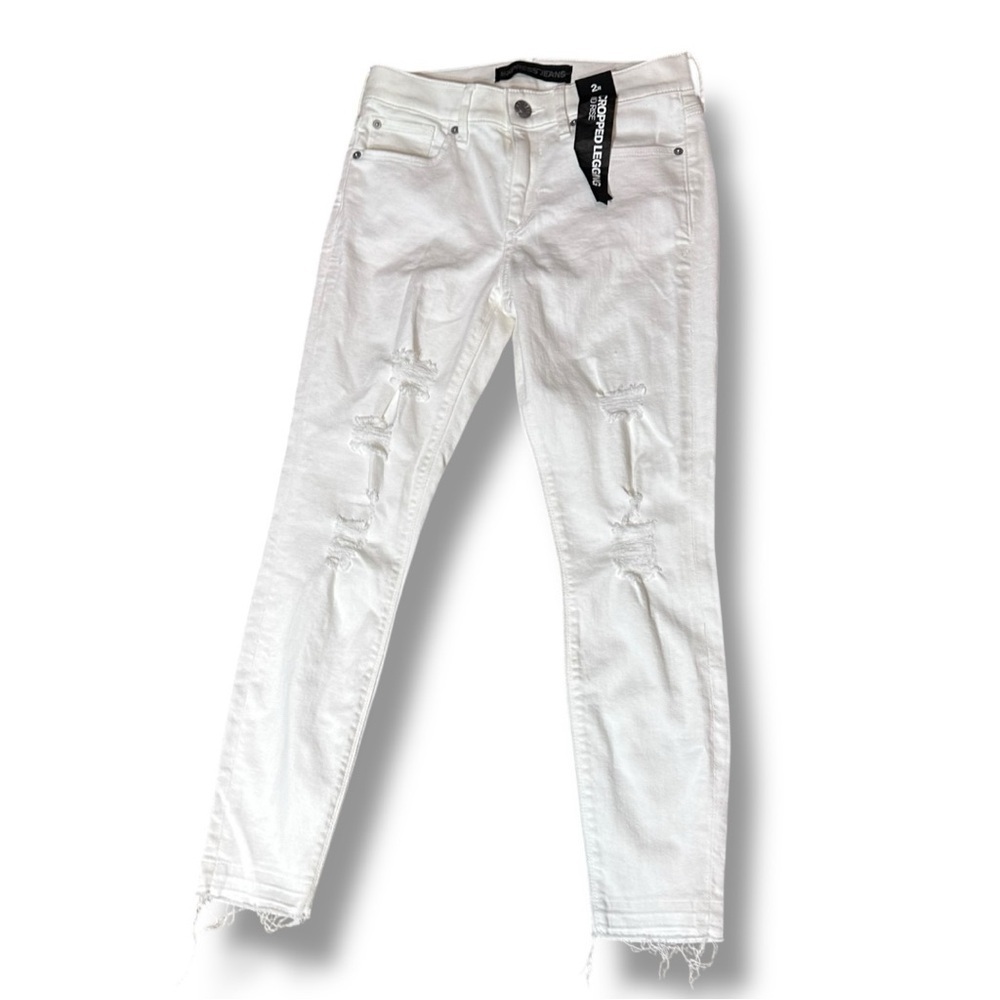 Express Jeans White Distressed Cropped Legging Mid Rise Size 2R NWT